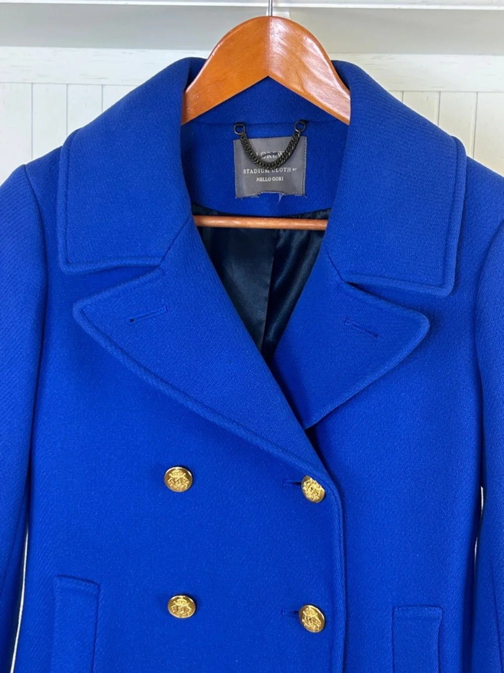 J.Crew Blue Wool Peacoat Gold Buttons Double Breasted Classic - Picture 3 of 13
